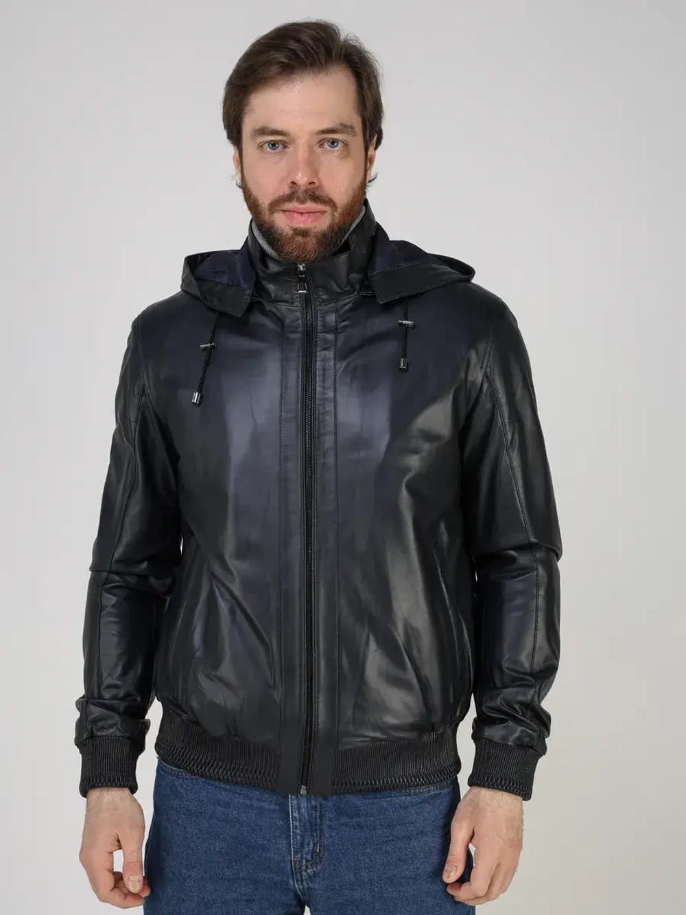 Куртка кожаная натуральная с капюшоном