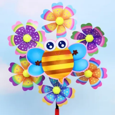 Ветрячок d-28 см «Цветочные мотивы» 57 см, микс