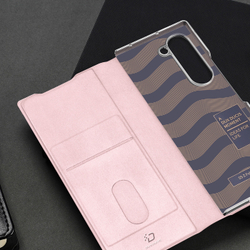 Чехол розового цвета для Samsung Galaxy Fold 7, премиальная искусственная кожа, поддержка беспроводной зарядки, Dux Ducis серия Bril Series Case (Magnetic Version)