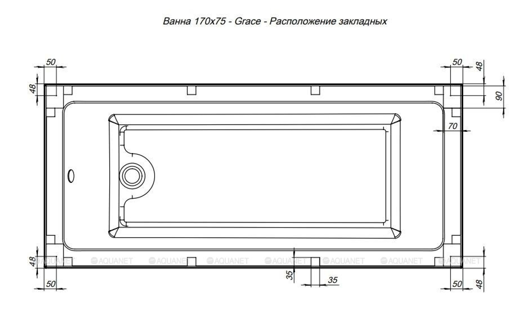 Акриловая ванна Aquanet (Акванет) Grace 170x75 с каркасом
