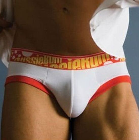 Мужские трусы брифы белые Aussiebum Flaunt Brief Red & White AB00115