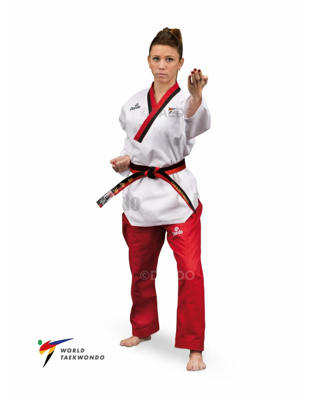 Кимоно тхэквондо (добок) Daedo Poomsae Poom Female Пхумсэ Пум женское (белый-красный)