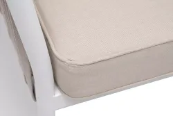 "Касабланка" диван 2-местный плетеный из роупа, каркас алюминий белый муар, роуп бежевый 20мм, ткань бежевая 035