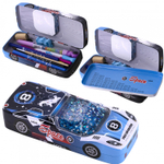 Пенал металлический машина 2 отделения Alingar, таблица умножения, звездочки в жидкости, 85 х 250 мм, "Space vehicle", синий (машинка с космонавтом)