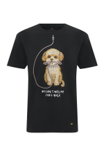 Black T-shirt with a dog