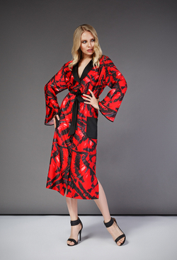 Платье-халат красное с принтом 40-19 SS