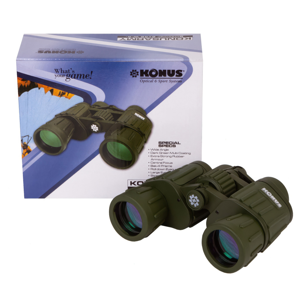 Бинокль Konus Konusarmy 8x42 WA — упаковка и бинокль