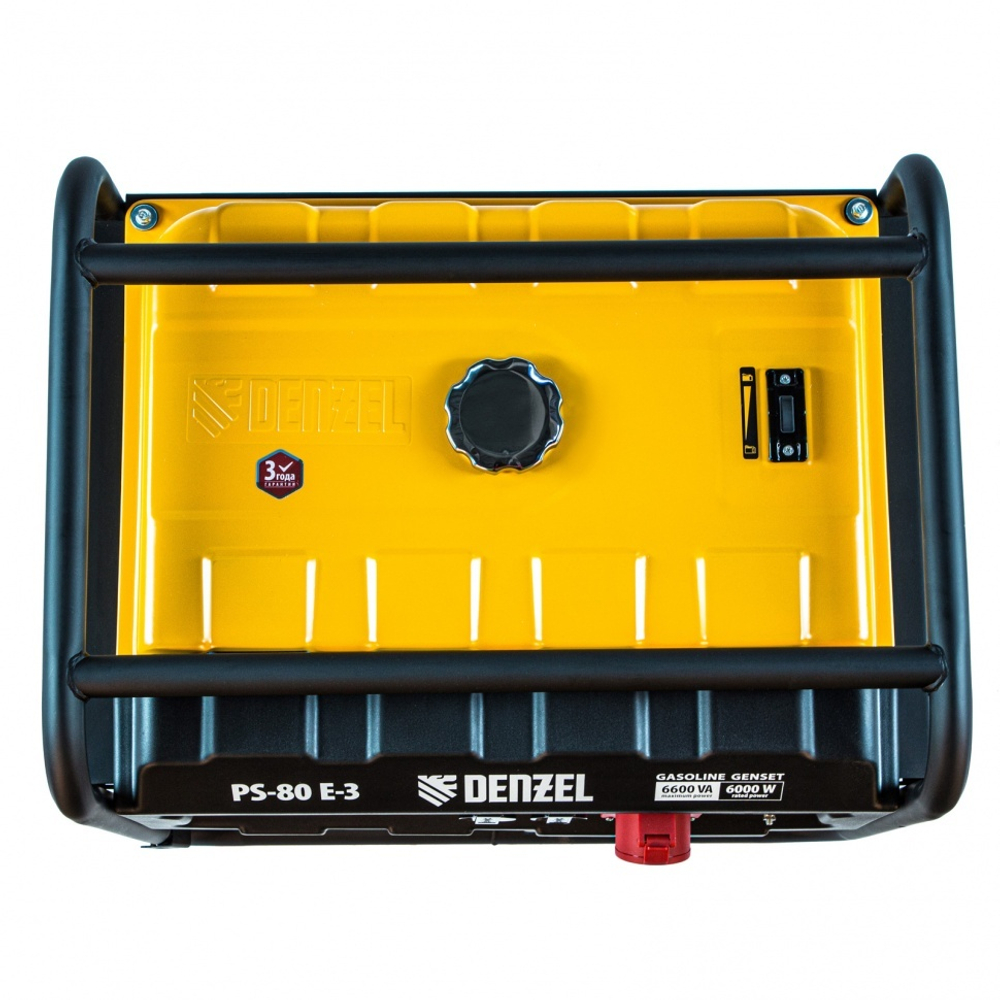 Генератор бензиновый PS 80 E-3, 6.6 кВт, 400 В, 25 л, электростартер Denzel