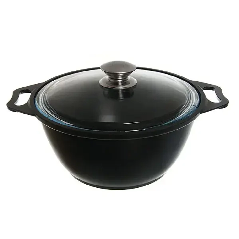 Кастрюля алюминевая 2л литой алюминий со стеклянной крышкой КМ-к22а