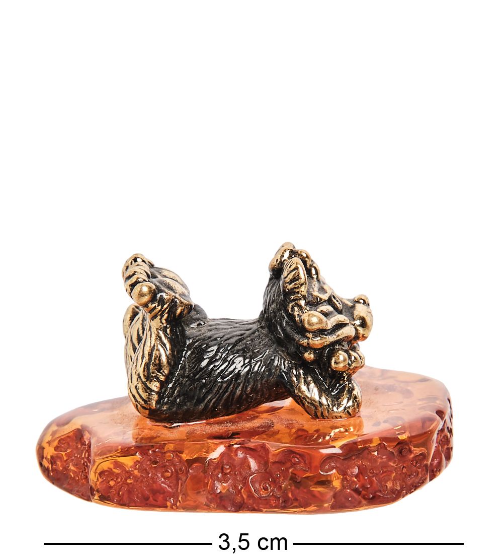 Народные промыслы AM-1490 Фигурка «Кошечка мечтательница» (латунь, янтарь)