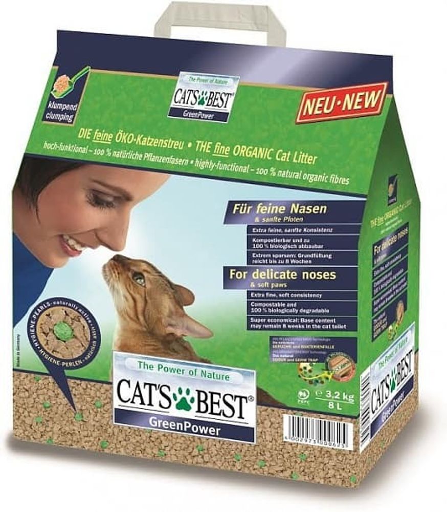 Наполнитель Cat&#39;s Best Green Power 8л*3,2кг Древесный комкующийся для котят и кошек