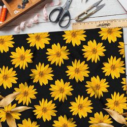Ткань дюспо жёлтые цветы на чёрном