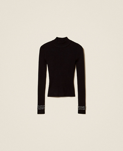 TWINSET Водолазка, декорированная стразами по рукавам