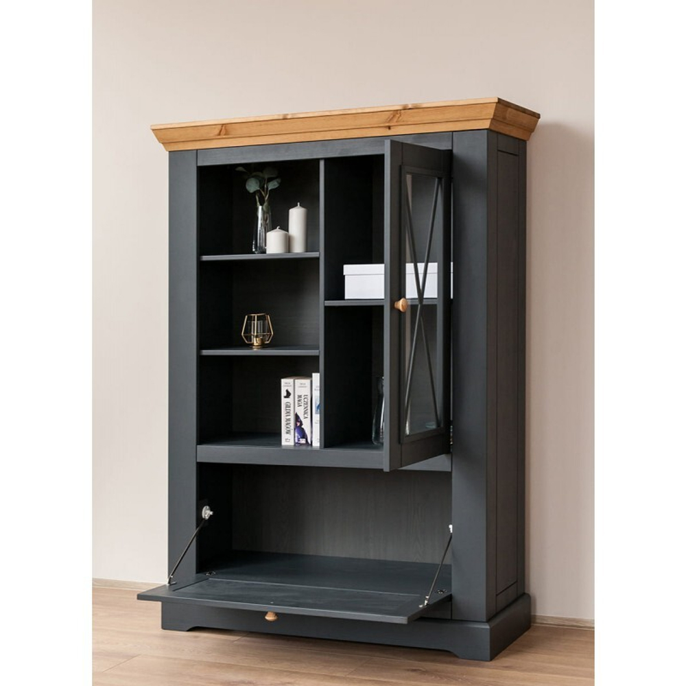 Комод «Форест» 2 двери и полки серый 7012/бейц-масло