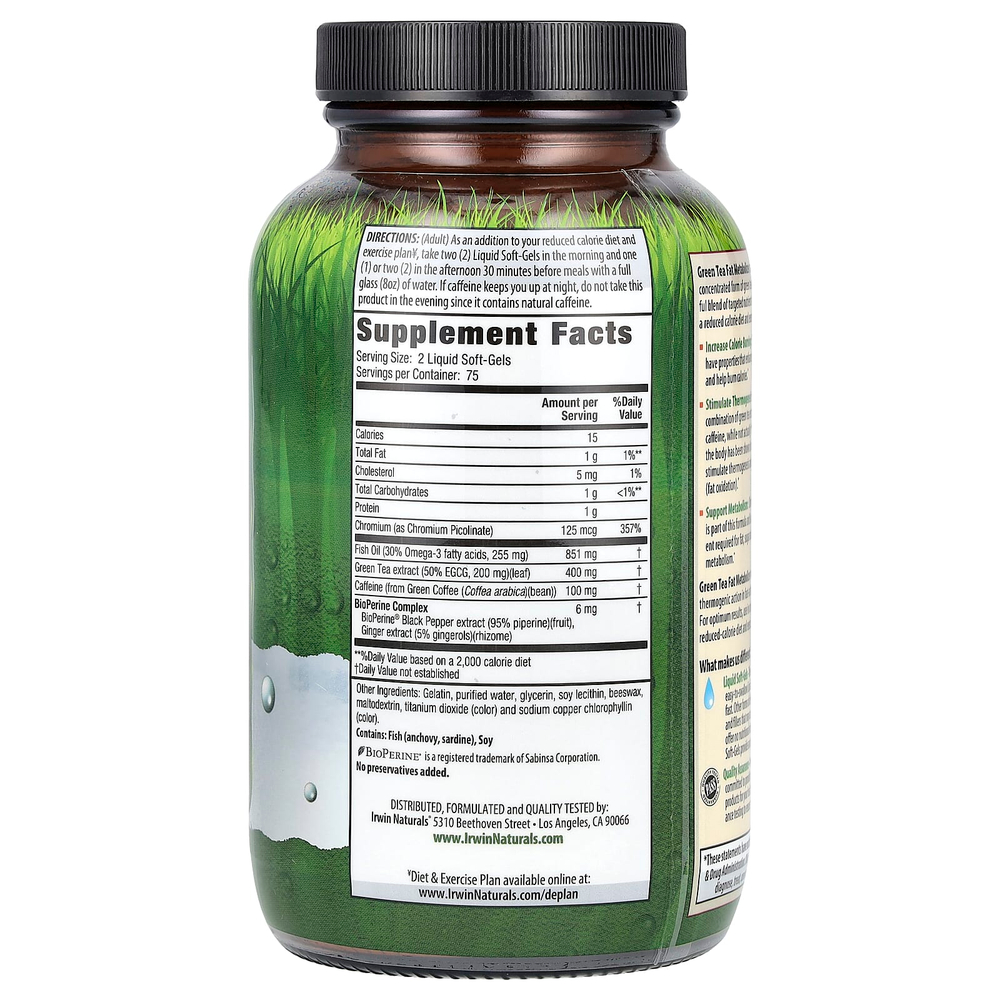 Irwin Naturals, Зеленый чай для жирового обмена, 150 мягких капсул с жидкостью