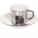 Кофейная пара (зеркальная кружка 90мл+блюдце) анаморфный дизайн «Зебра»