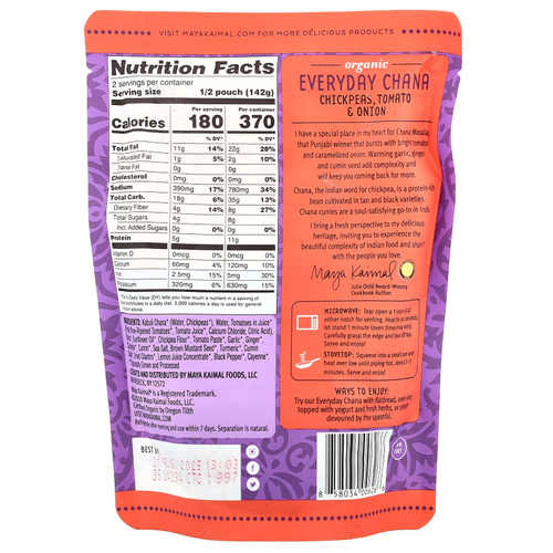 Maya Kaimal, Organic Everyday Chana, нут, томат и лук, неострый, 284 г (10 унций)