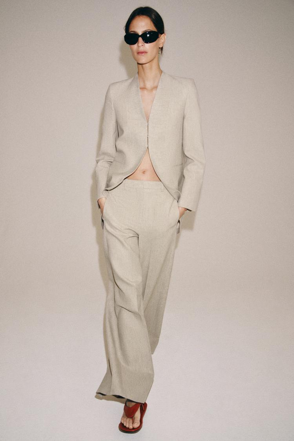 ZARA БРЮКИ В ПОЛОСКУ — ZW COLLECTION, ПЕСОЧНЫЙ МЕЛАНЖ