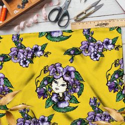 Ткань блэкаут девушка с венком цветов на голове