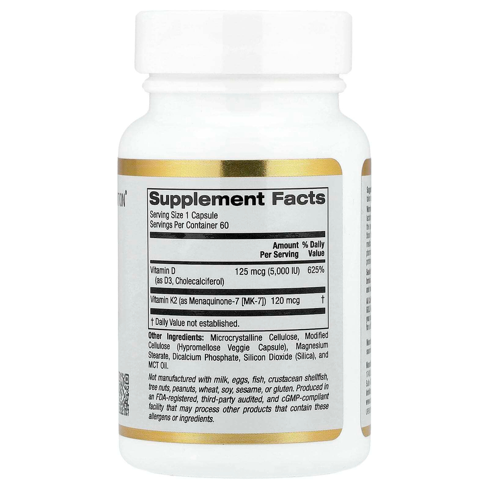 California Gold Nutrition, витамины D3 и K2 в виде МК-7, 60 растительных капсул