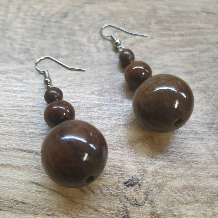 Серьги Шарики, дерево, цвет коричневый, 18x40 мм 313641