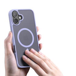 Прозрачный матовый чехол с фиолетовыми рамками (Light Purple) и с поддержкой MagSafe от Dux Ducis для iPhone 16, серия Yind Series Case