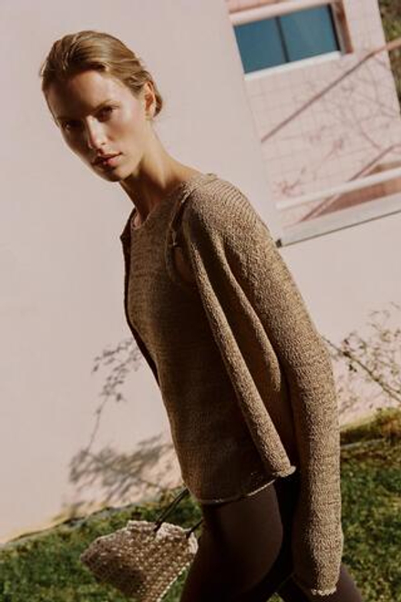 ZARA ВЯЗАНЫЙ КАРДИГАН, ТЕМНЫЙ РЫЖЕВАТО-КОРИЧНЕВЫЙ