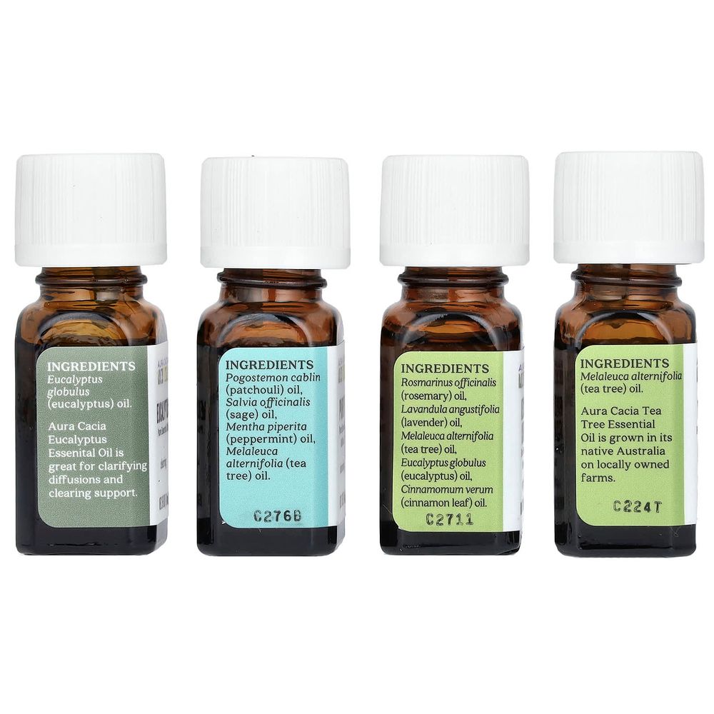Aura Cacia, Purify Kit, очищающие чистые эфирные масла, 4 флакона по 7,4 мл (0,25 жидк. унц.)