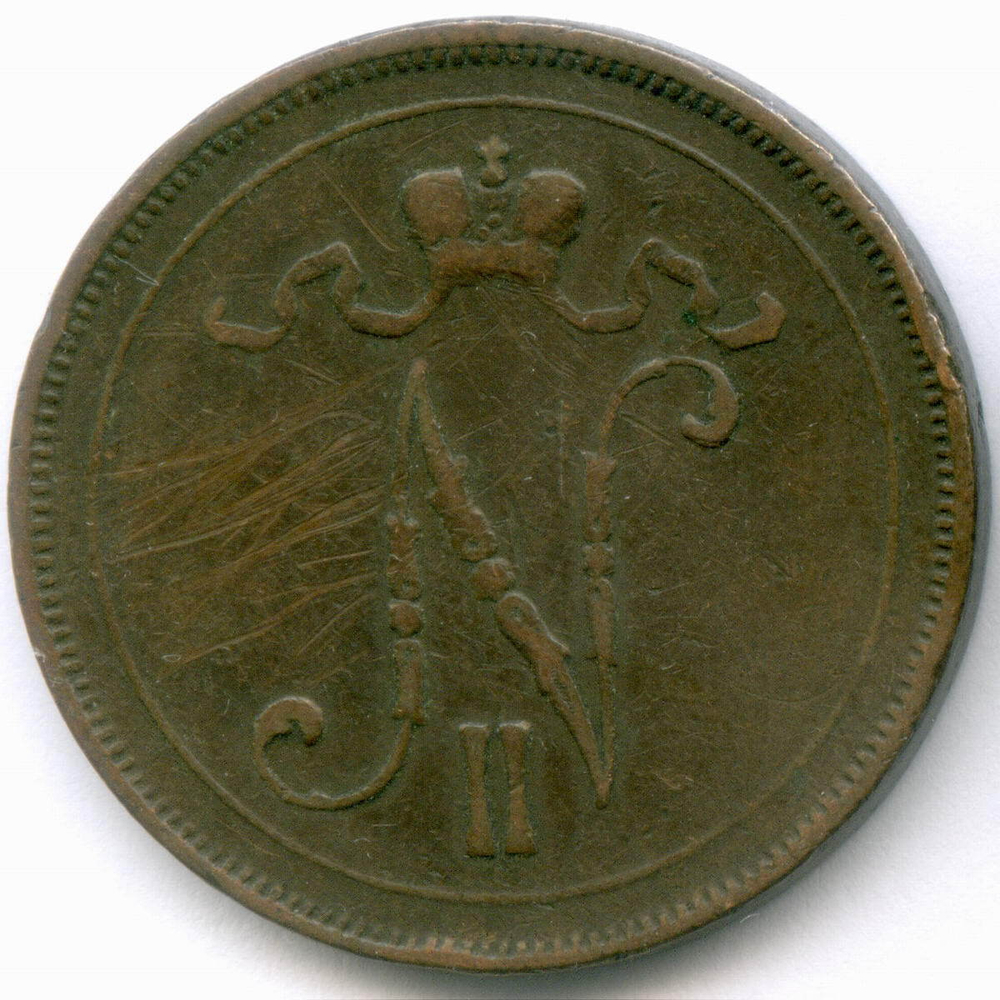10 пенни 1900 год. Россия для Финляндии (Вензель Николая II). F-VF