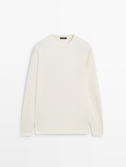 Massimo Dutti Хлопковая футболка с длинными рукавами, натуральный
