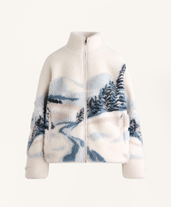 Oysho Куртка из искусственной овчины с горным принтом, экрю