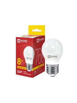 Лампа светодиодная LED-ШАР-VC 8Вт шар 3000К тепл. бел. E27 760лм 230В IN HOME 4690612020563