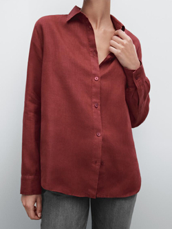 Massimo Dutti Рубашка из струящегося 100% льна, темно-розовый