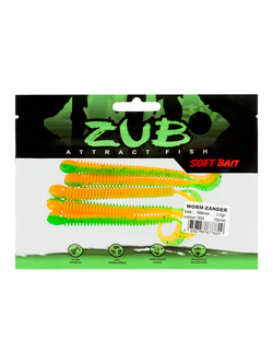 Приманка ZUB-WORM-ZANDER 108мм(4,3")-5шт, (цвет 022) зеленый верх -оранжевый низ