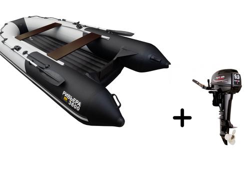 Ривьера-3600 НДНД Компакт серый-черный + PARSUN T 9.9 (15) BMS (комплект лодка + мотор)
