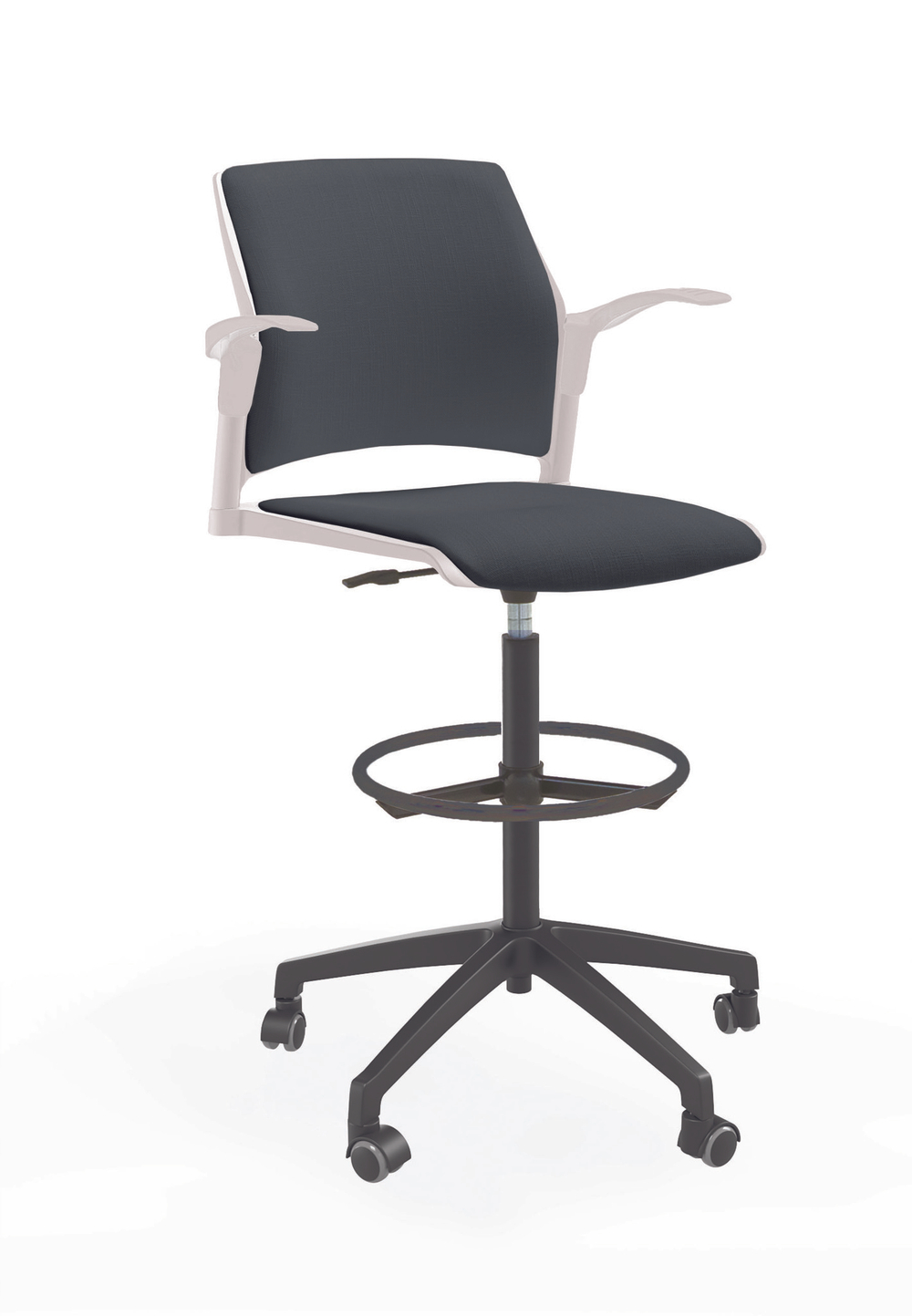 Кресло кассира Rewind каркас черный, пластик белый, база пластиковая чёрная, с открытыми подлокотниками, сидение и спинка антрацит