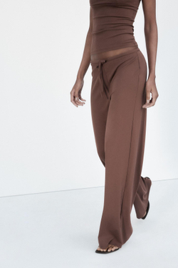 ZARA БРЮКИ STRAIGHT-LEG ИЗ РЕЛЬЕФНОЙ ТКАНИ, КОРИЧНЕВЫЙ