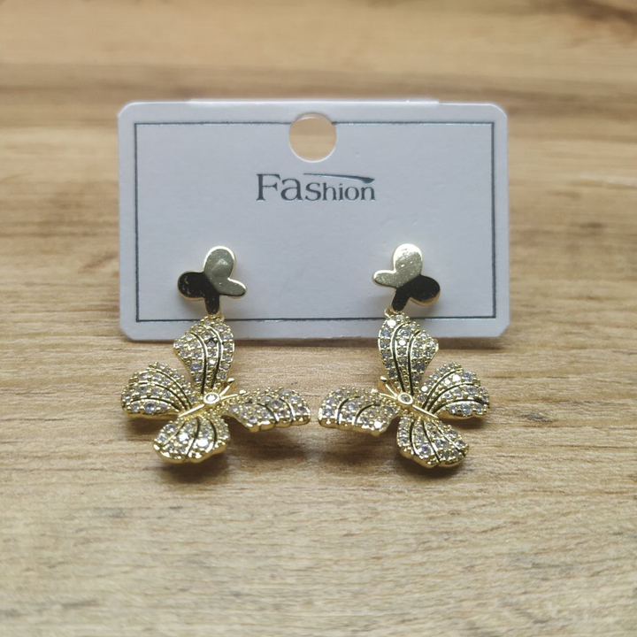 Серьги-гвоздики Бабочка металл бабочка подвеска стразы эмаль черная металл золотистый