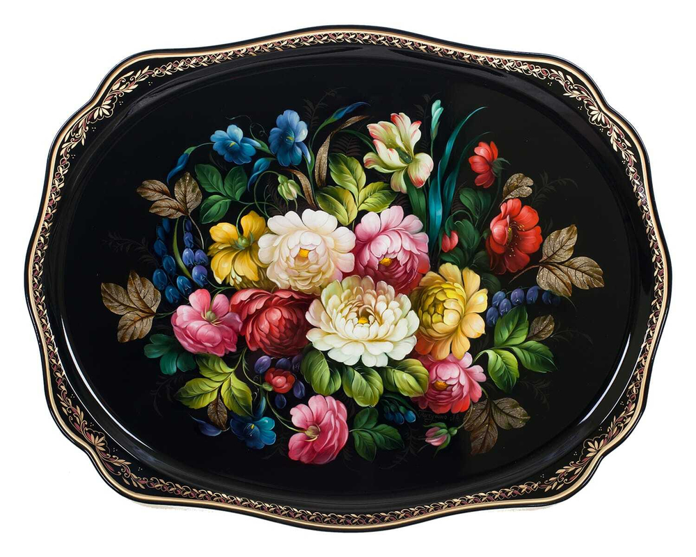 Жостовский поднос декоративный, размер 60х47 см (A31), металлический