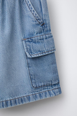 ZARA ДЖИНСОВЫЕ ШОРТЫ КАРГО LOOSE, ГОЛУБОЙ