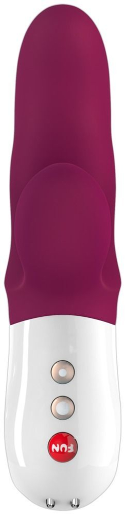 Фиолетовый вибратор с клиторальным отростком MiSS Bi - 17 см.