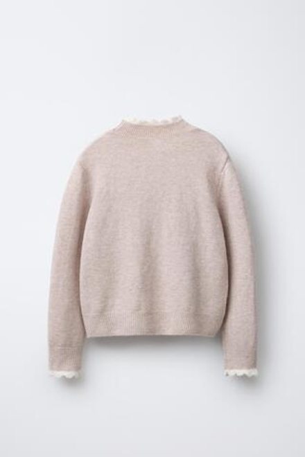 ZARA ТРИКОТАЖНЫЙ ДЖЕМПЕР С ОТДЕЛКОЙ КРЮЧКОМ, БЕЖЕВЫЙ
