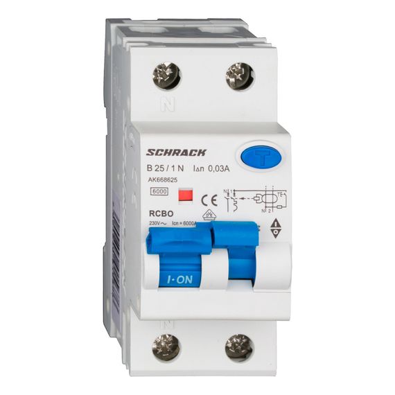 Дифавтомат Schrack Technik 1P+N B 25A 30mA тип A 6kA AK668625-- (АВДТ)