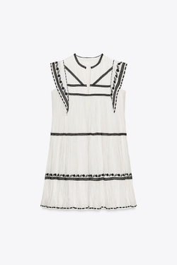 ZARA КОРОТКОЕ ПЛАТЬЕ С ВЫШИВКОЙ — ZW COLLECTION, ЭКРЮ