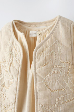 ZARA РУБАШКА С ВЫШИВКОЙ, ПЕСОЧНЫЙ