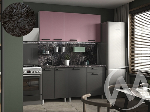 Кухня Кьяра 1.6м (корпус белый/карбон сакура; карбон вулкан) 26мм кастилло темный