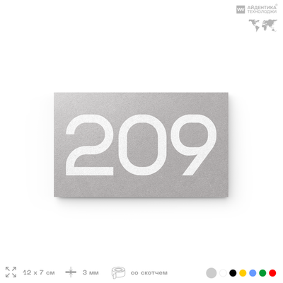Номер на дверь 209, табличка на дверь для офиса, квартиры, кабинета, аудитории, склада, голубой 120х70 мм, Айдентика Технолоджи