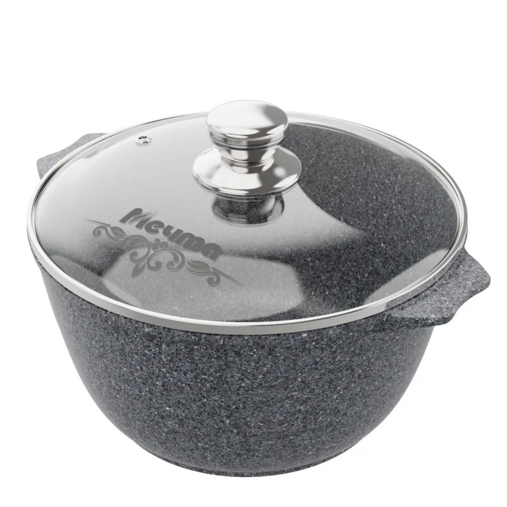 Кастрюля алюм, антиприг, 3 л, с крыш, крыш стекло, кругл, Мечта, Premium grey, 43901, сер