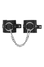 Черные наручники из толстой натуральной кожи с люверсами