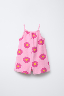 ZARA КОМБИНЕЗОН ИЗ МАХРОВОЙ ТКАНИ С ПРИНТОМ, РОЗОВЫЙ